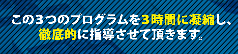 この3つのプログラムを3時間に凝縮し、徹底的に指導させて頂きます。